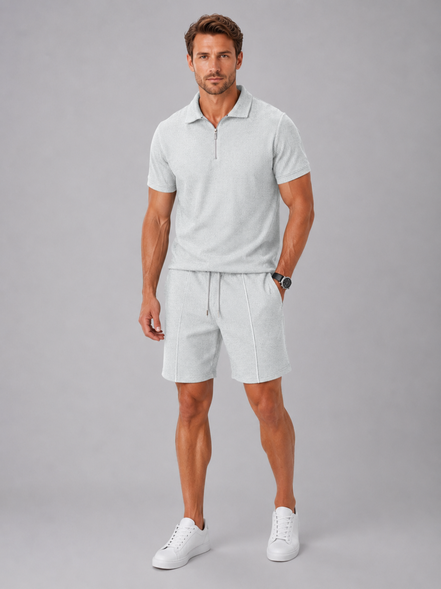 Men’s Summer Co-Ord Set – Zip Polo & Shorts