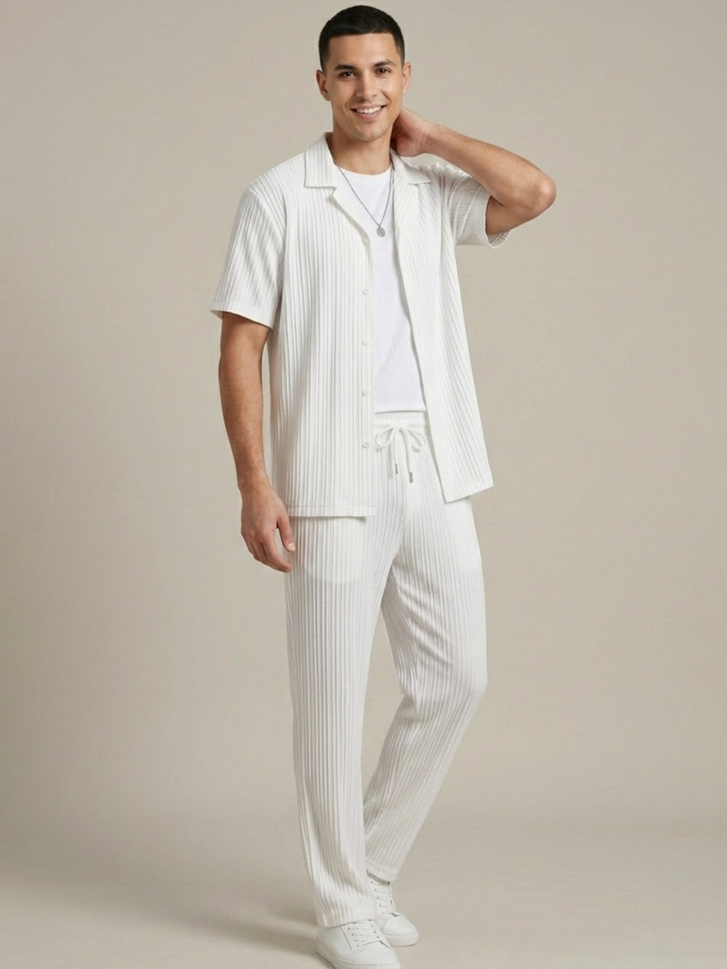 Men’s Textured Short Sleeve Shirt & Tailored Drawstring Trouser Set