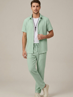 Men’s Waffle Textured Shirt & Straight-Leg Trouser Two-Piece Set