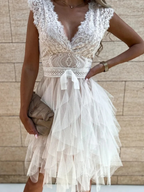 Women's Ruched Waist Ruffle Mini Dress
