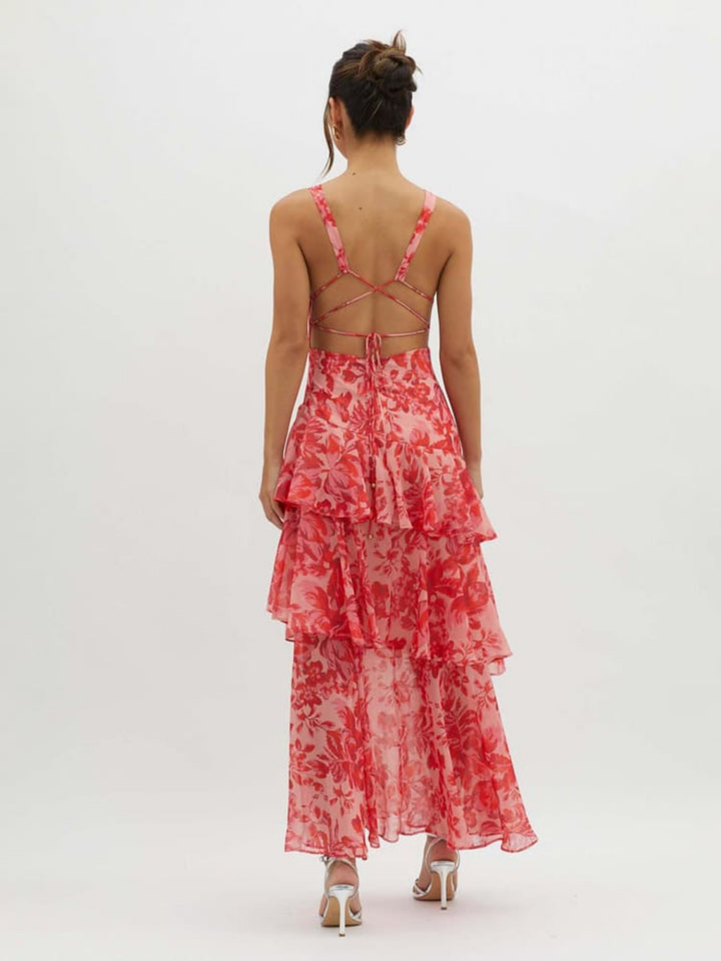 Women's Strappy Back Ruffle Midi Dress