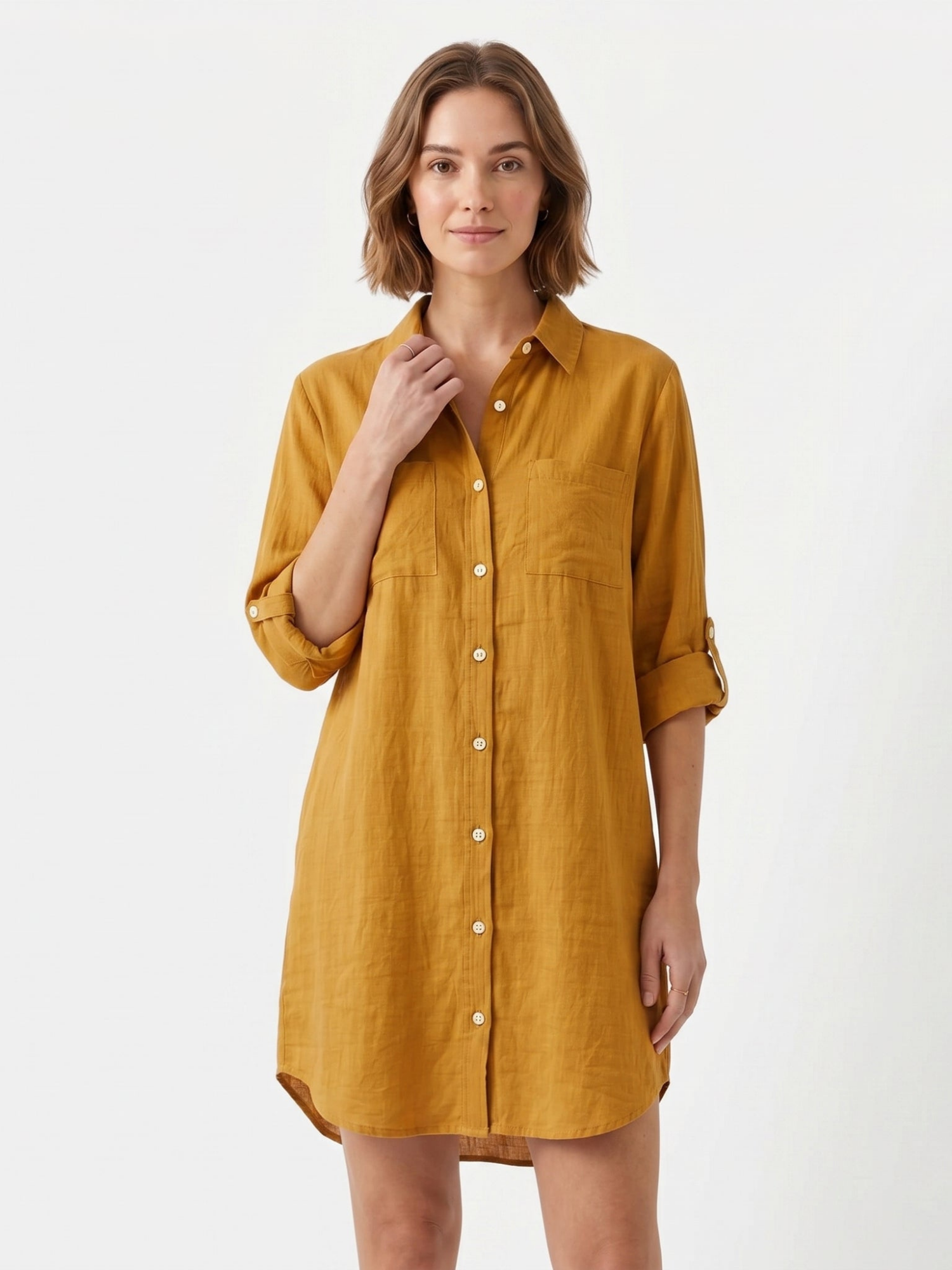 Women's Button-Front Long Sleeve Shirt Dress