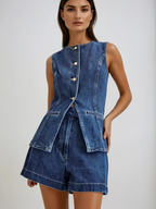 Women’s Denim Two-Piece Set – Gilet and Shorts