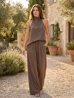 Women’s Halter Neck Top and Wide-Leg Trousers Set