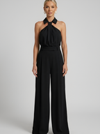 Women’s Halter Neck Wide-Leg Jumpsuit – Twist Front with Belted Waist