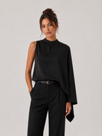 Women’s High-Neck Draped Top – Long Sleeve, Structured Fit