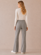 Women’s High-Waist Flared Trousers – Full Length, Button Closure