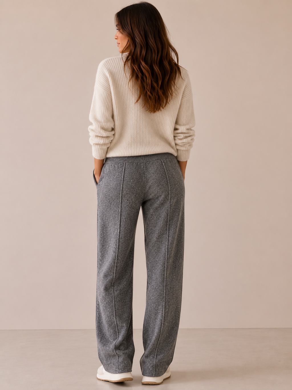Women’s High-Waist Straight-Leg Trousers – Full Length, Elastic Waist, Adjustable Drawstring