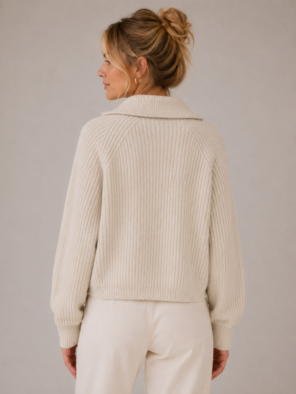 Women’s Knit Zip-Up Cardigan – Turn-Down Collar, Full Zip, Long Sleeve, Regular Fit