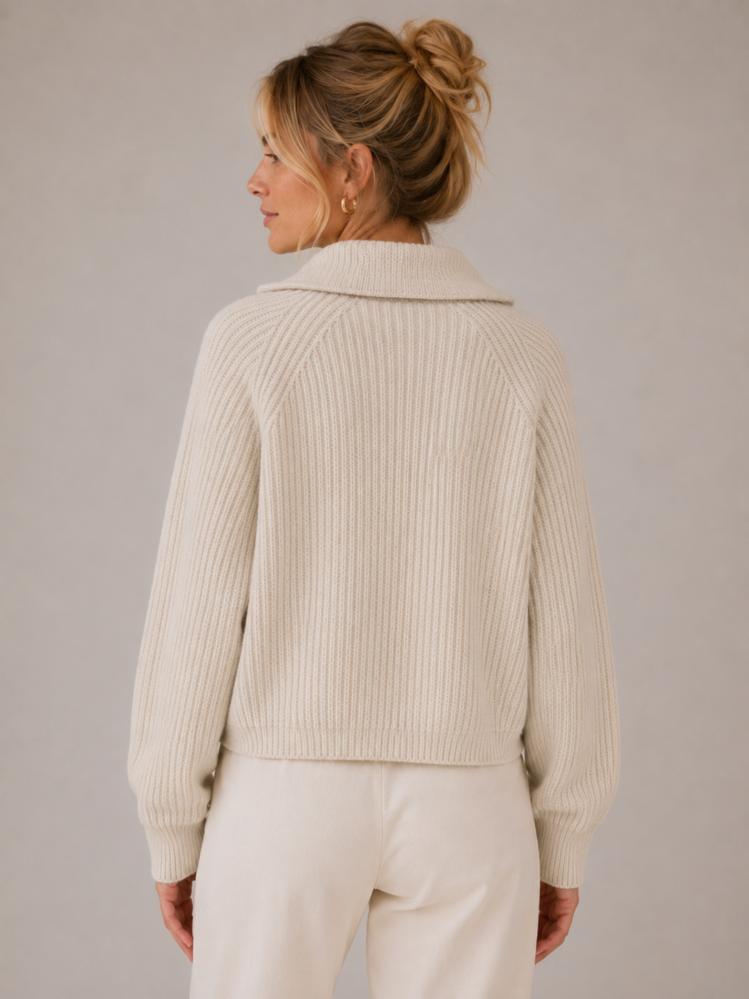 Women’s Knit Zip-Up Cardigan – Turn-Down Collar, Full Zip, Long Sleeve, Regular Fit
