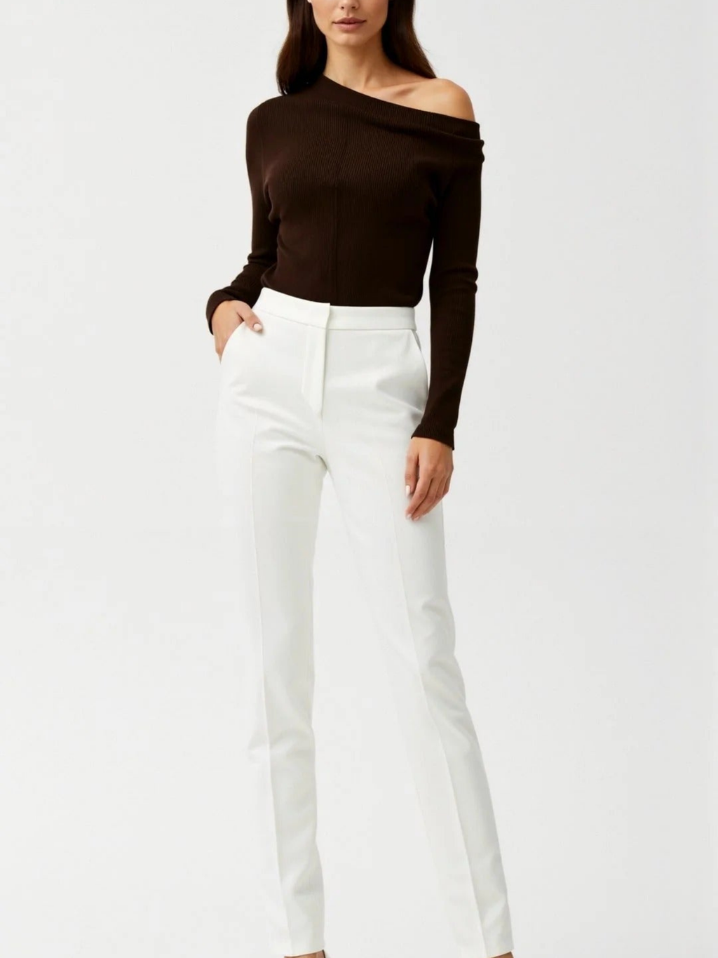 Women’s One-Shoulder Ribbed Long Sleeve Top