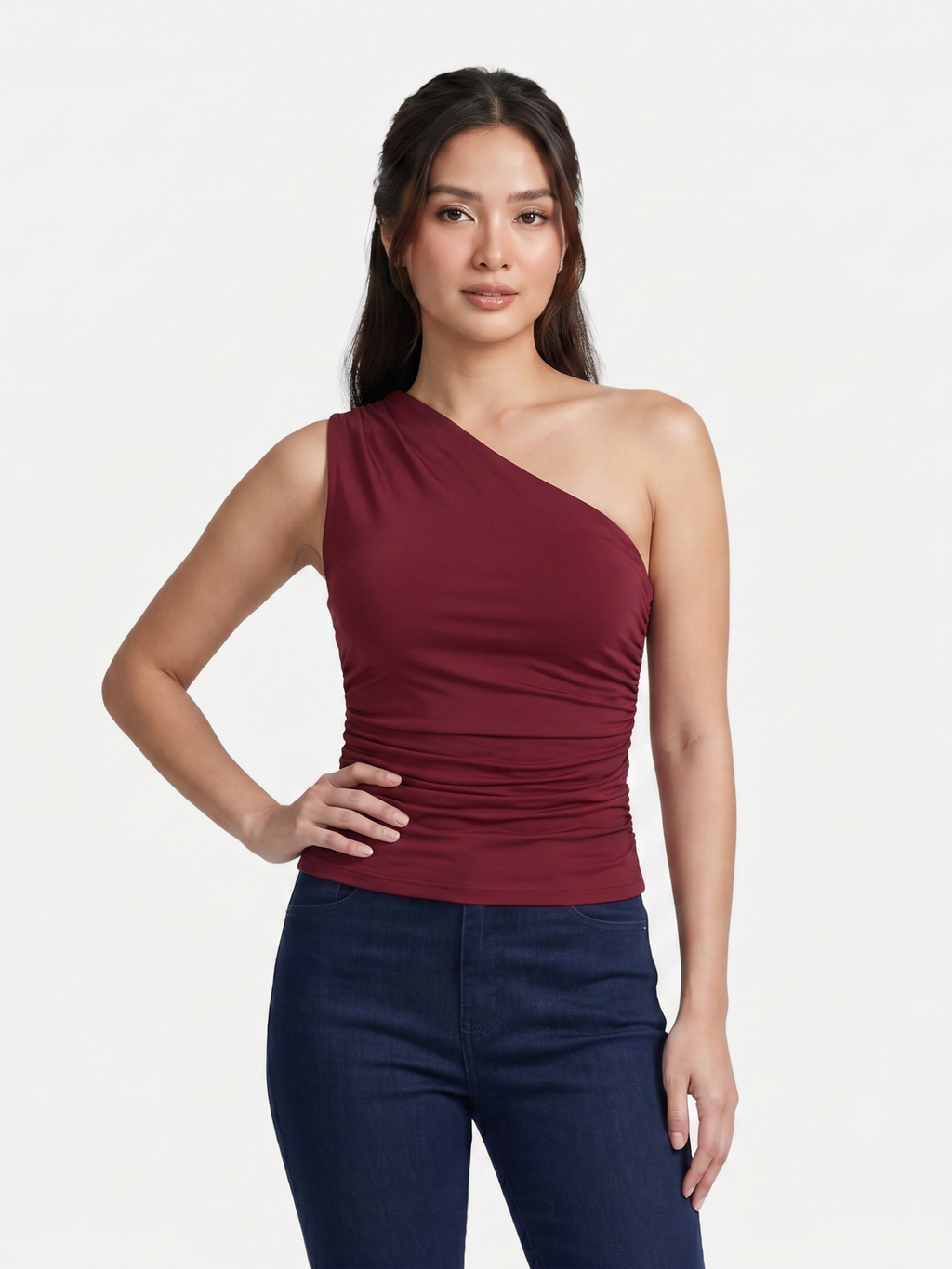 Women's One-Shoulder Ruched Sleeveless Top