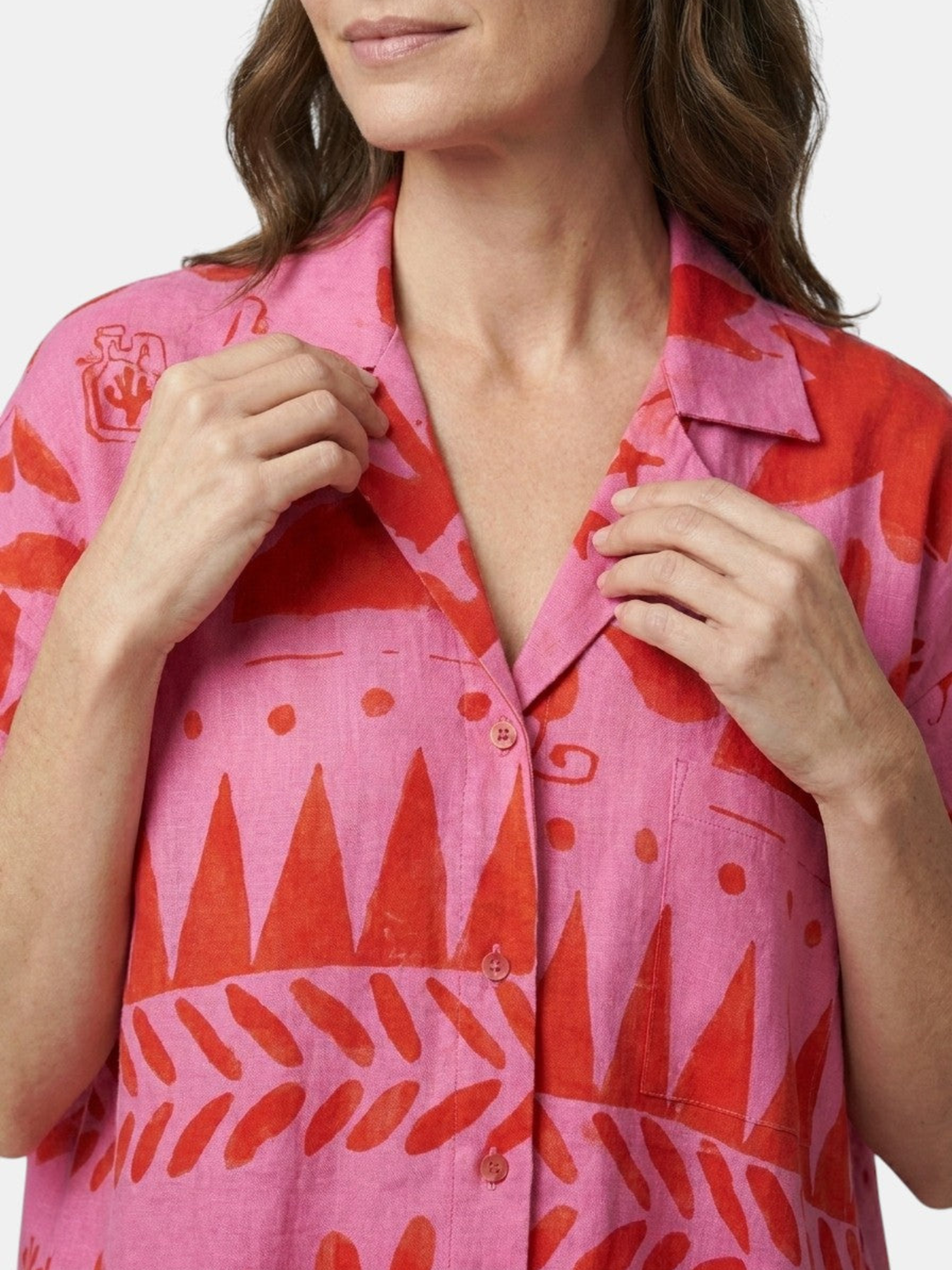 Women’s Printed Camp Collar Shirt and Shorts Set