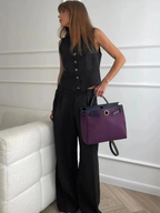 Women’s Sleeveless Button Front Vest & High-Waist Wide-Leg Trouser Set