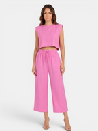 Women’s Sleeveless Crop Top and Wide-Leg Trousers Set