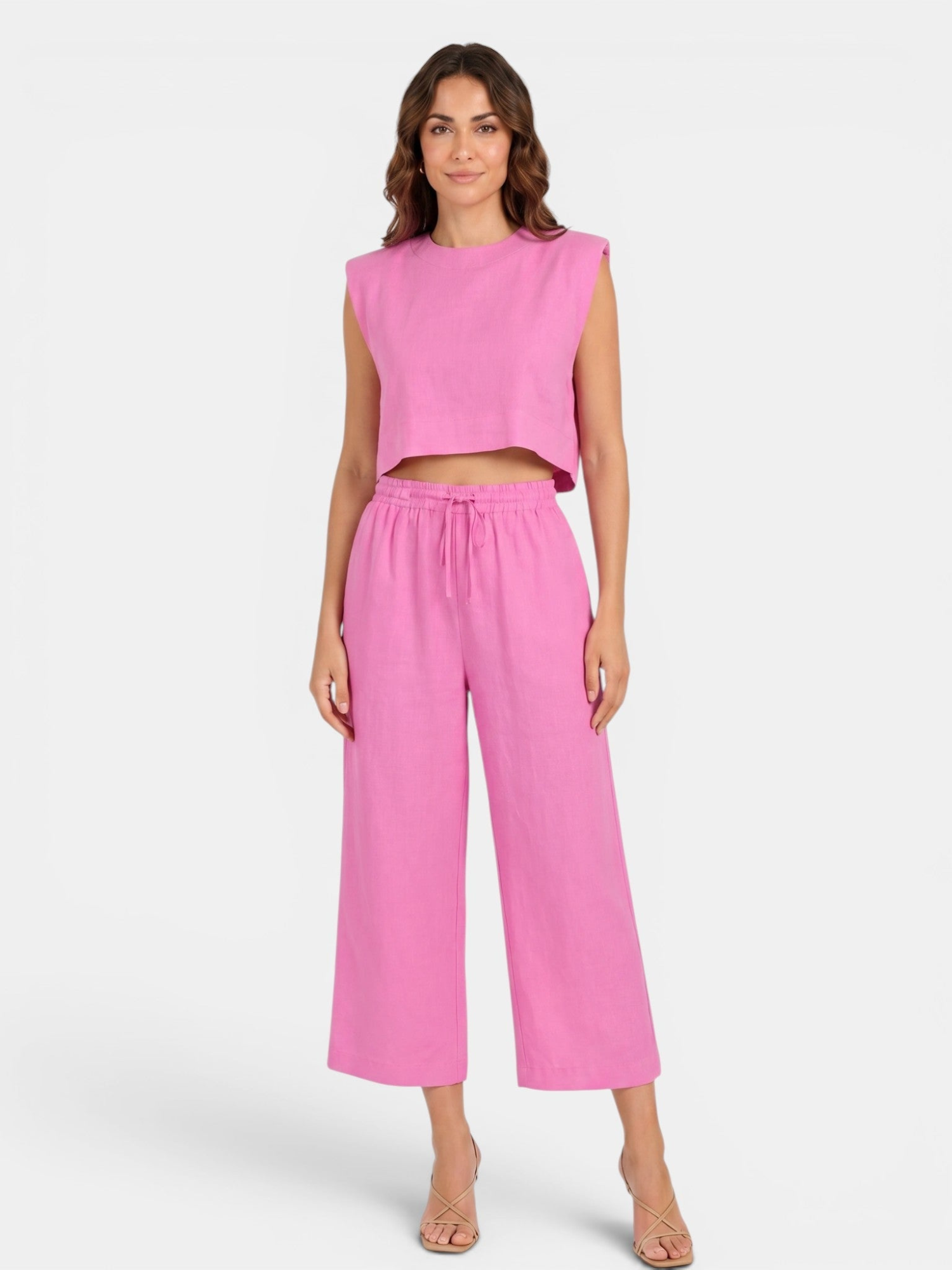 Women’s Sleeveless Crop Top and Wide-Leg Trousers Set