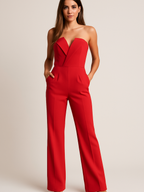 Women’s Sleeveless V-Neck Jumpsuit with Tailored Bodice and Wide-Leg Trousers