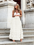 Women’s Tiered Maxi Skirt – High-Waist Elasticated Multi-Layer Design