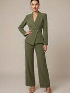 Women’s V-Neck Long Sleeve Top & Wide-Leg Trouser Two-Piece Set