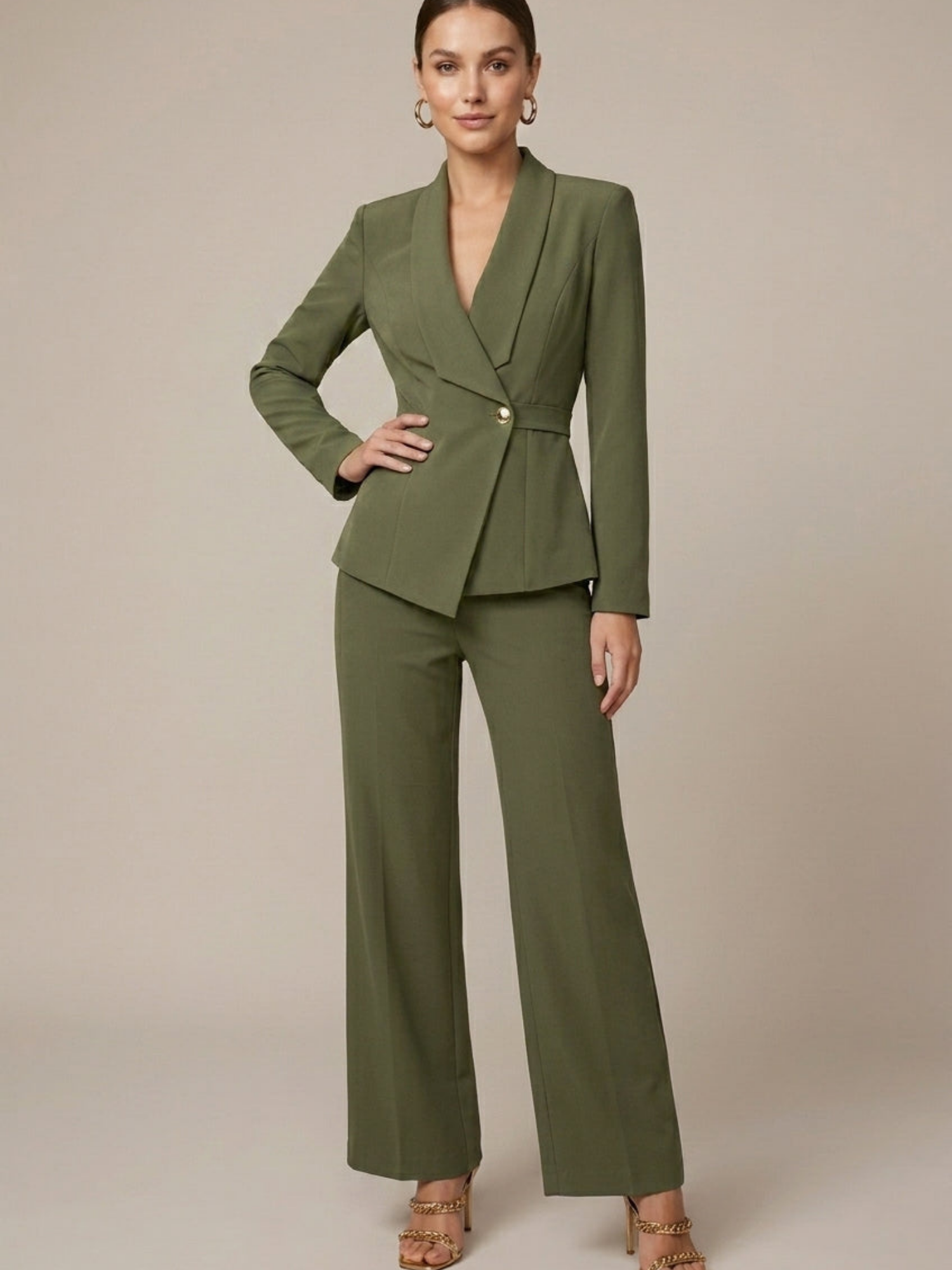 Women’s V-Neck Long Sleeve Top & Wide-Leg Trouser Two-Piece Set