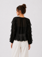 Women’s V-Neck Ruffle Blouse – Long Sleeve, Regular Fit