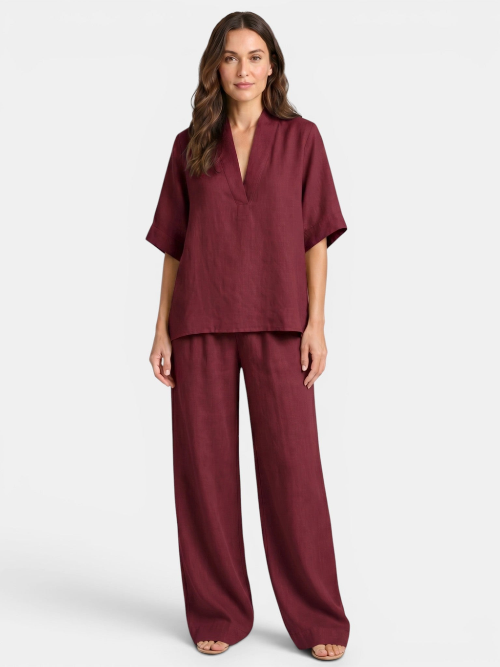 Women’s V-Neck Top and Wide-Leg Trousers Set