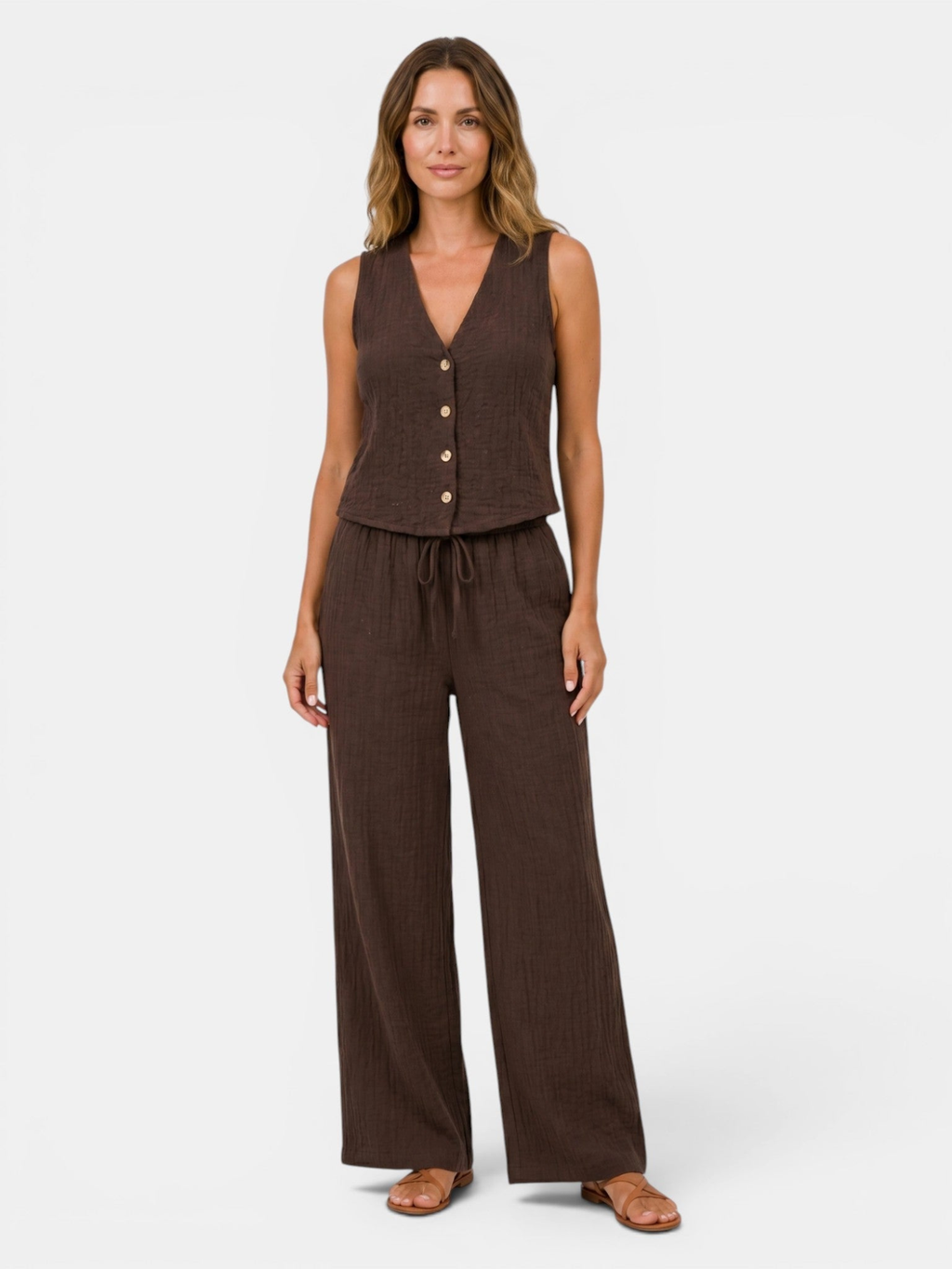 Women’s V-Neck Waistcoat and Wide-Leg Trousers Set