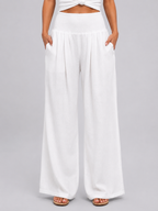 Women’s Wide Leg Trousers – Smocked High Waist Design
