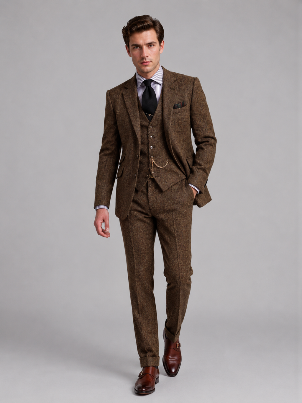 Classic 3-Piece Tweed Suit – Timeless Formal Elegance