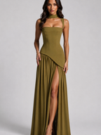 Draped Satin Maxi Dress – Modern Sculpted Elegance