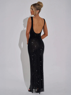 Women's Embellished Evening Gown with Square Neckline