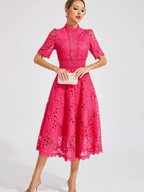 Women's Embroidered High Neck A-Line Midi Dress