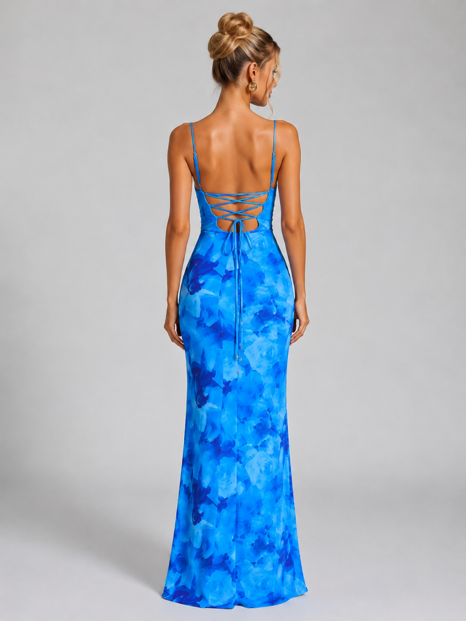 Women's Floral Bodycon Maxi Dress with Shoulder Straps