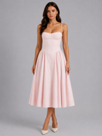 Floral Corset Midi Dress – Romantic Wedding Guest Elegance