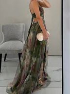 Women's Floral Print Maxi Dress with Adjustable Back