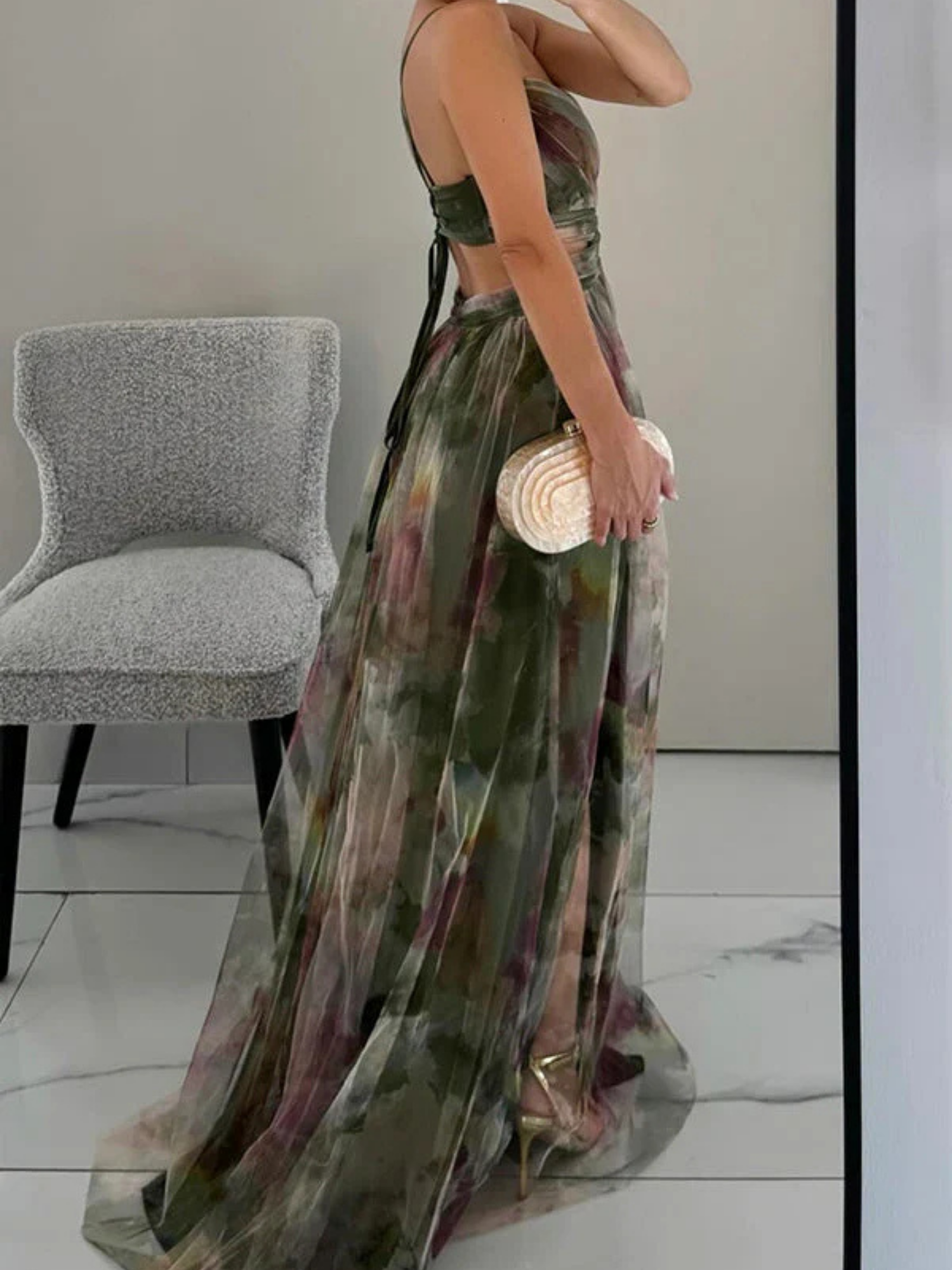 Women's Floral Print Maxi Dress with Adjustable Back