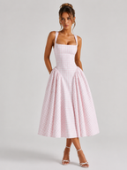 Gingham Midi Dress – Structured Charm with Feminine Volume
