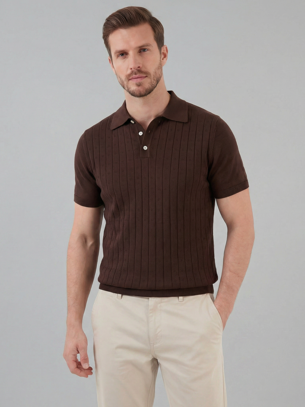 Men’s Short-Sleeve Polo Shirt with Lapel Collar