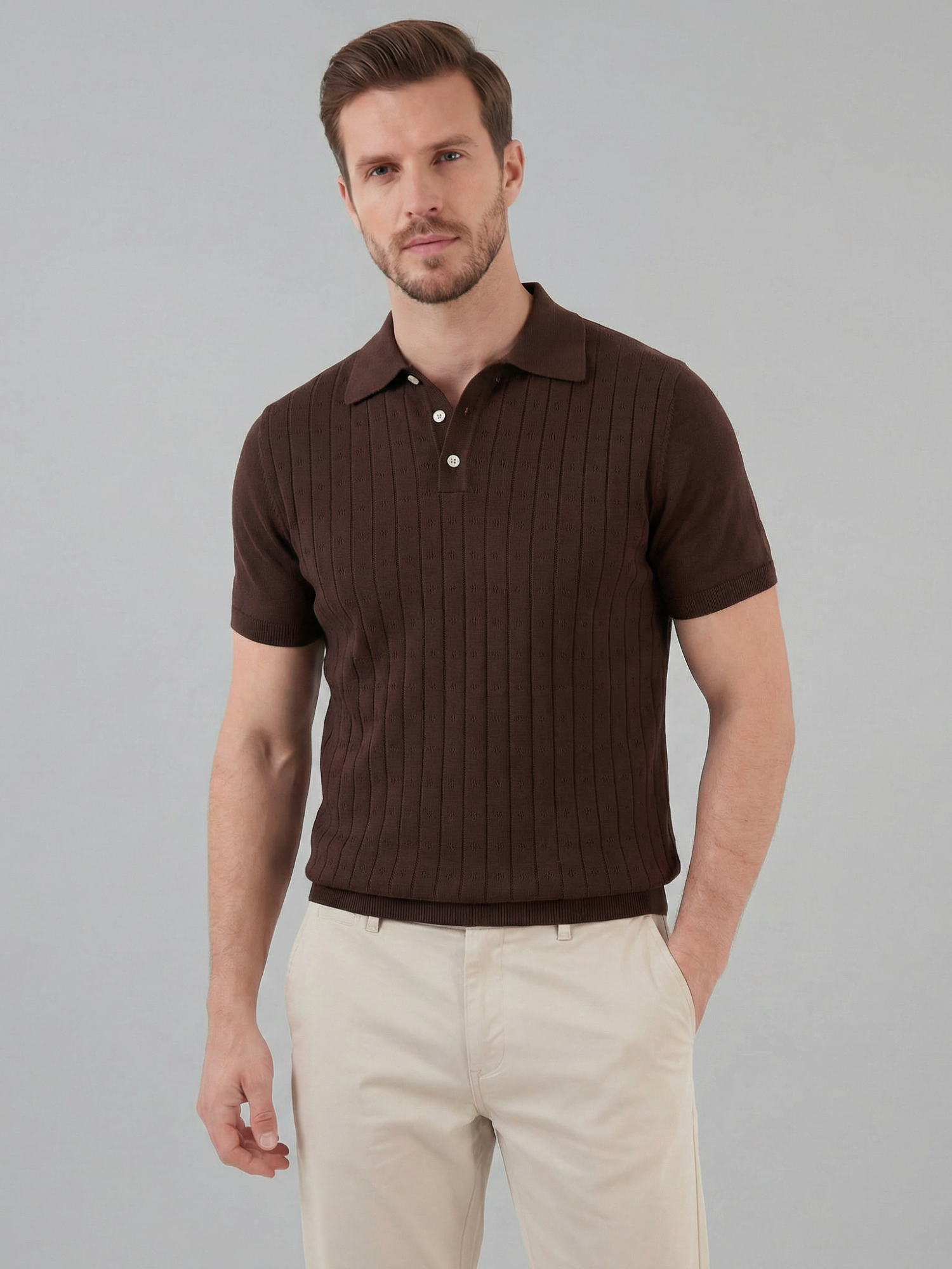 Men’s Short-Sleeve Polo Shirt with Lapel Collar