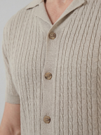 Men’s Cable Knit Short-Sleeve Polo Shirt with Notch Collar