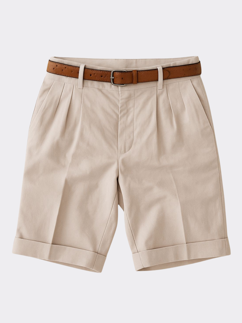 Men’s Double Pleat Chino Shorts – Turn-Up Hem