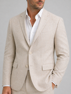 Men’s Linen-Blend Two-Piece Suit Set – Tailored Blazer & Straight-Leg Trousers