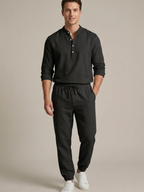 Men’s Long Sleeve Button-Up Shirt & Trousers Two-Piece Set