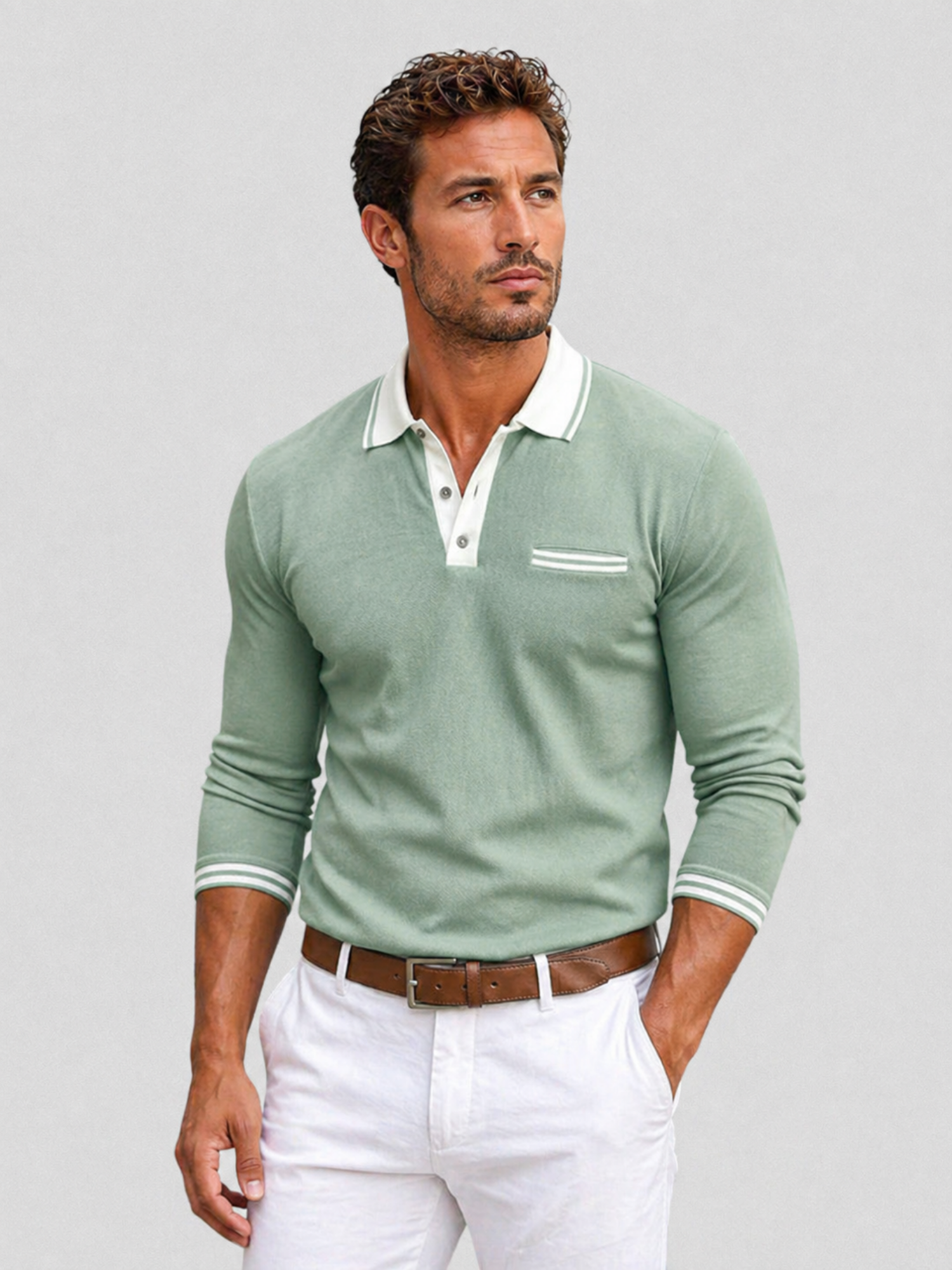 Men’s Long Sleeve Polo Shirt – Structured Smart Casual Design
