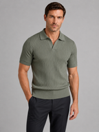 Men’s Ribbed Knit Polo Shirt – Tailored Short Sleeve Design