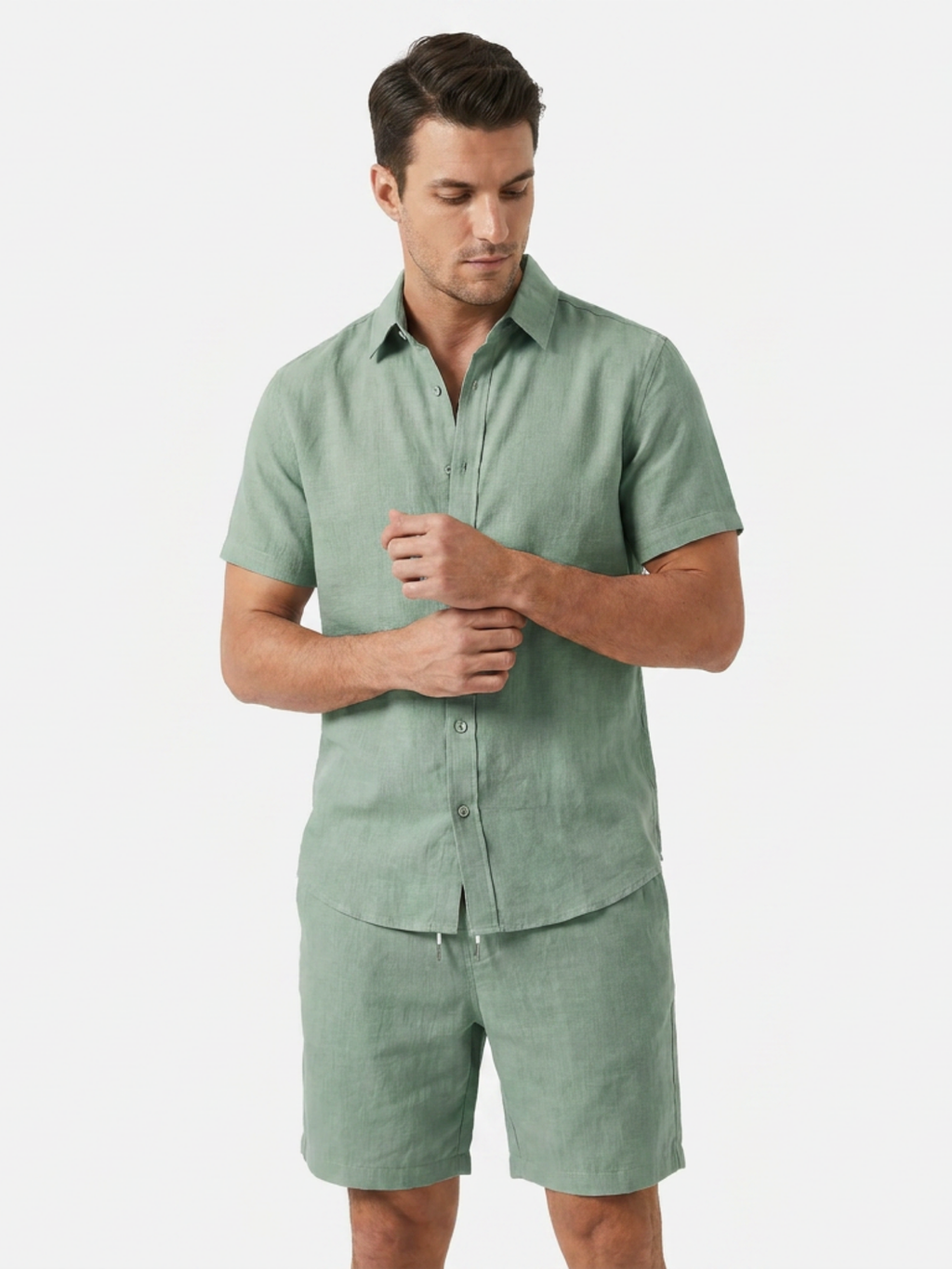 Men’s Short Sleeve Button Shirt and Shorts Two-Piece Set