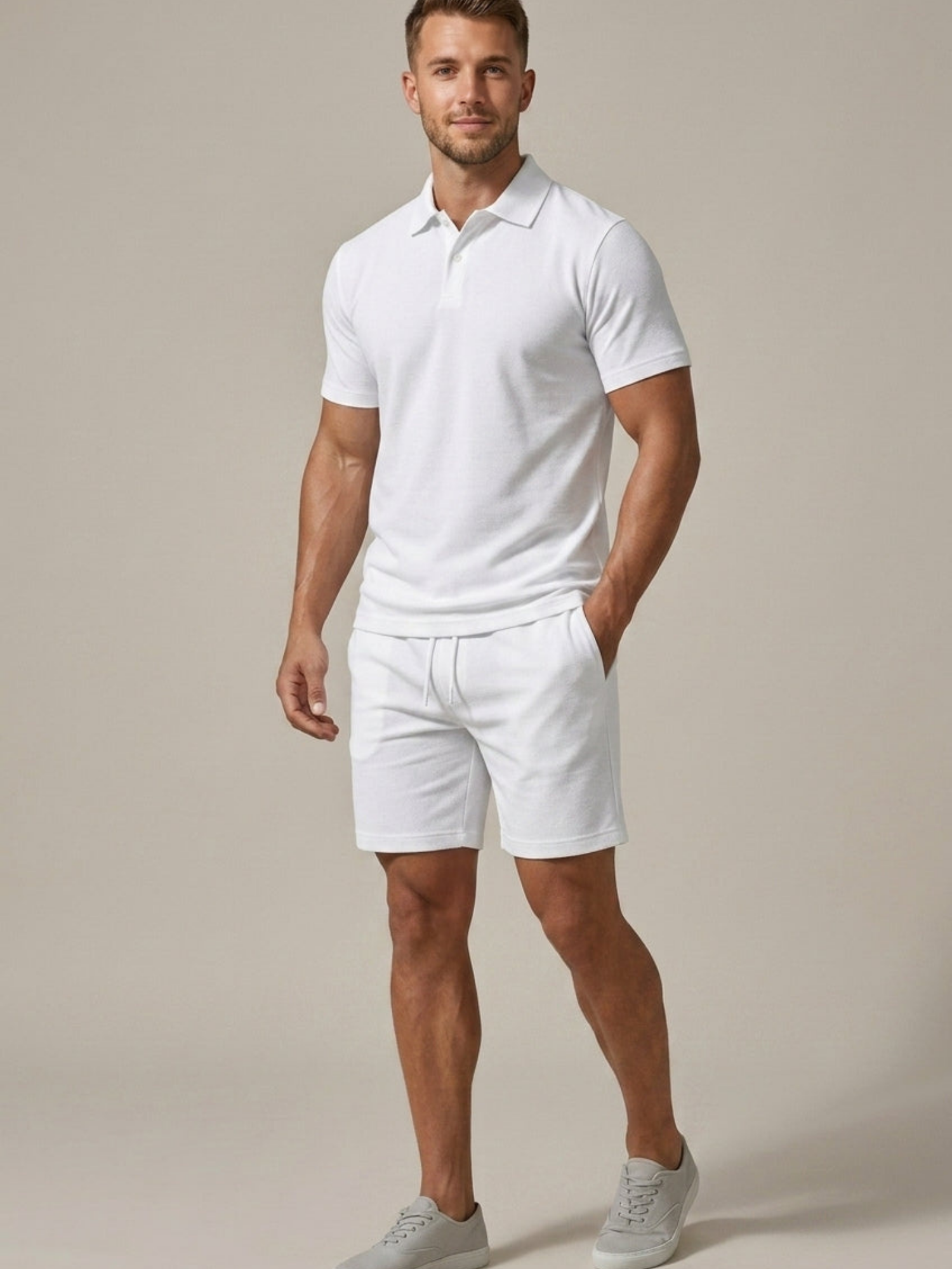 Men’s Short Sleeve Shirt & Drawstring Shorts Two-Piece Set
