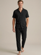 Men’s Short Sleeve Shirt & Long Trousers Two-Piece Set – Single Button Design