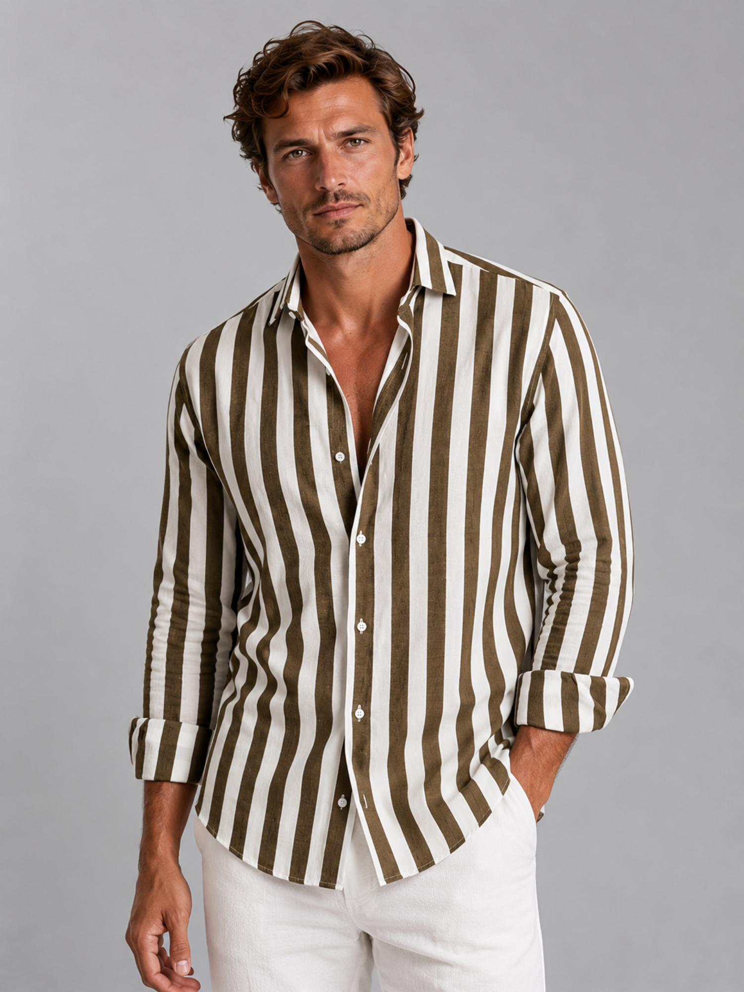 Men’s Striped Button-Up Shirt – Relaxed Summer Design