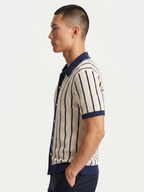 Men’s Striped Knit Polo Shirt – Short Sleeve Button-Down